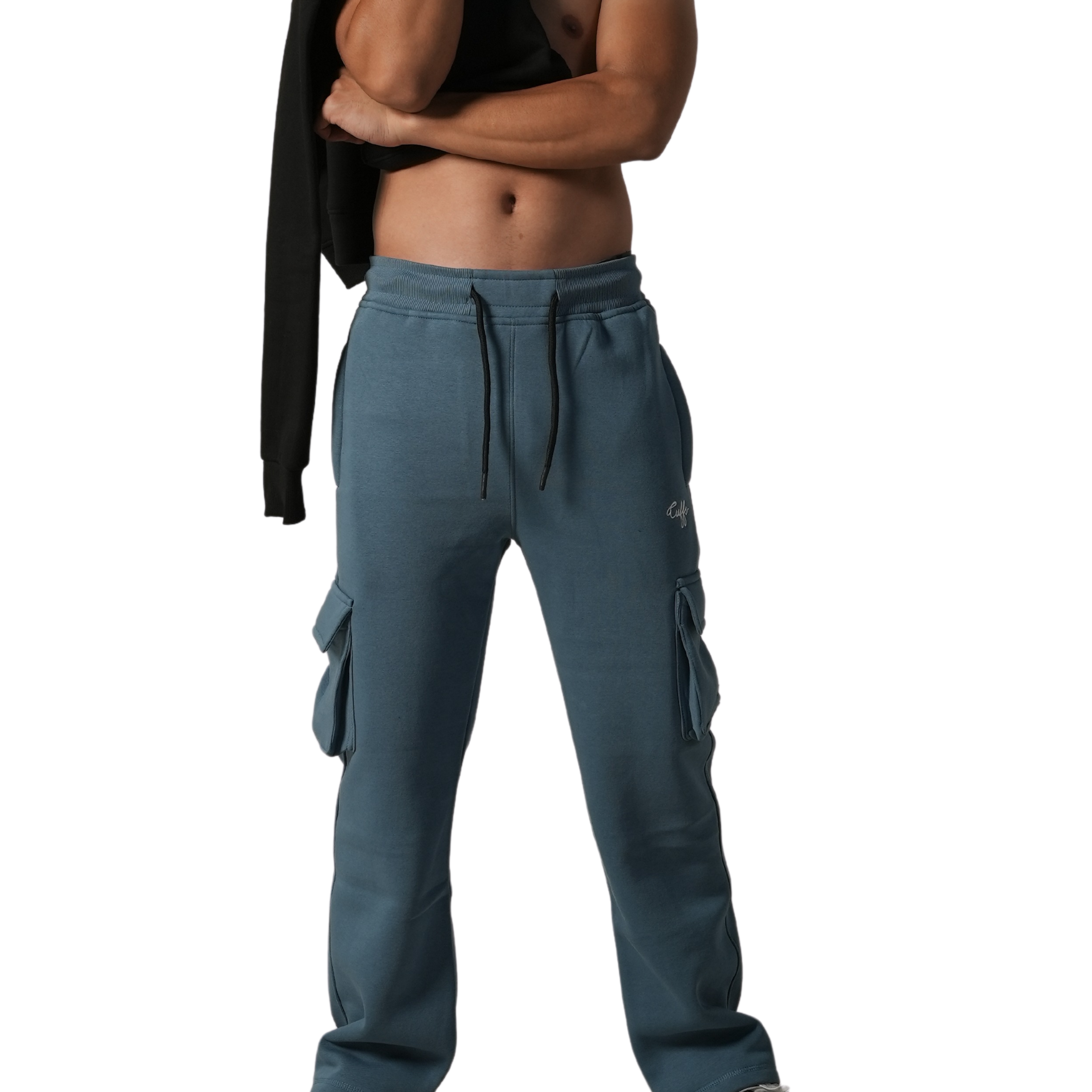 Cuffs Premium Men's Cargo Lower – Dusty Blue | 100% Cotton Fleece, Functional and Stylish