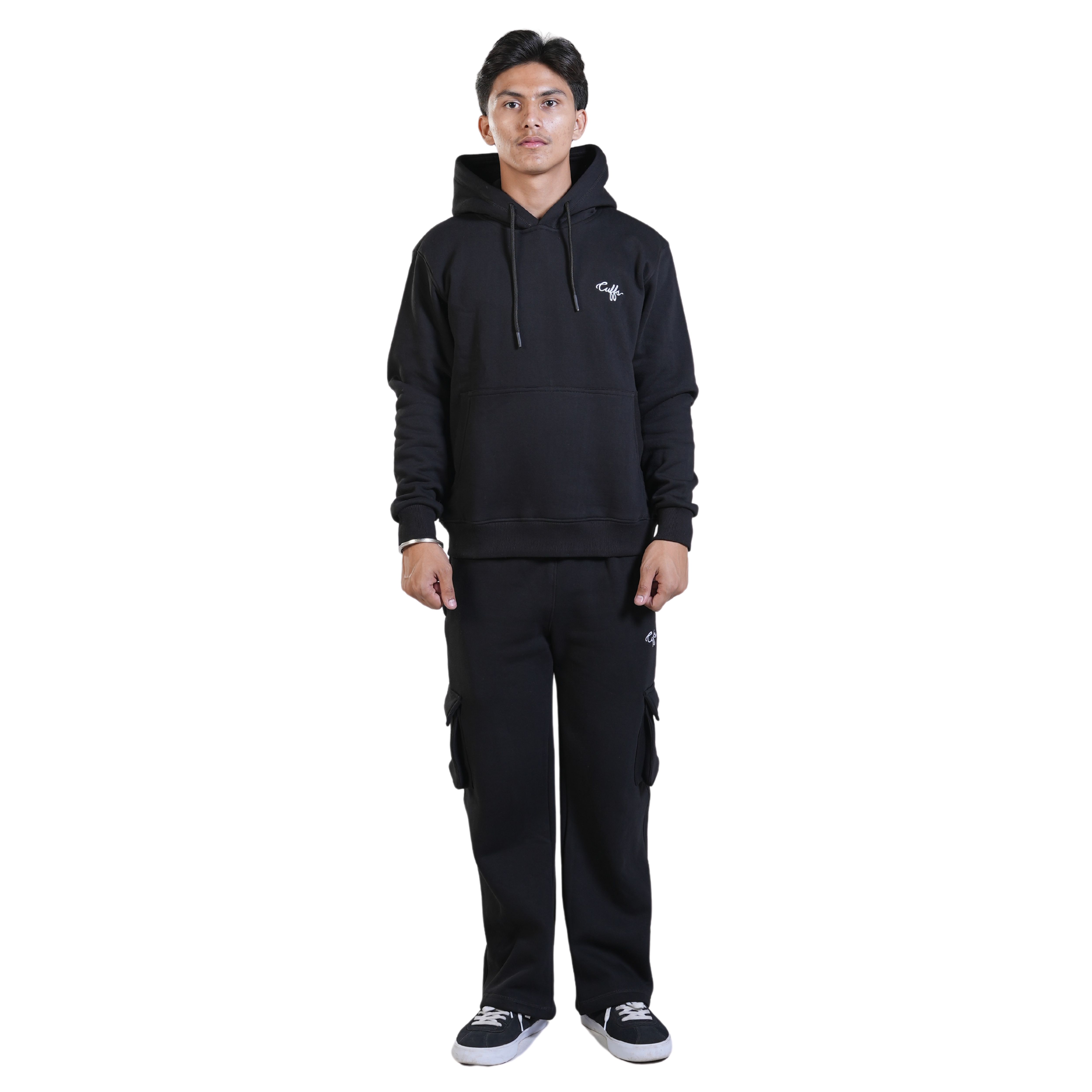 Cuffs Premium Men's Cargo Lower – Black | 100% Cotton Fleece, Functional and Stylish