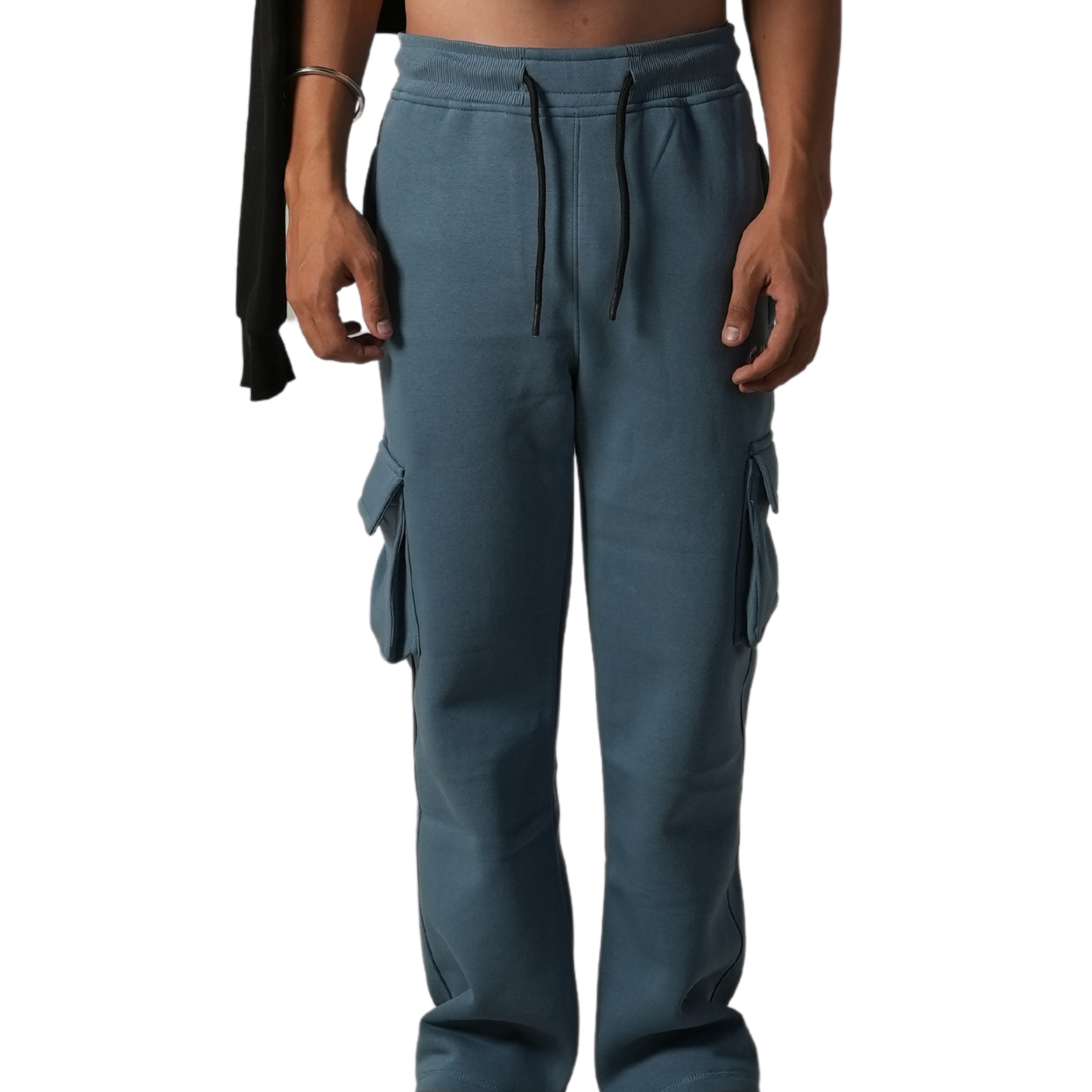 Cuffs Premium Men's Cargo Lower – Dusty Blue | 100% Cotton Fleece, Functional and Stylish