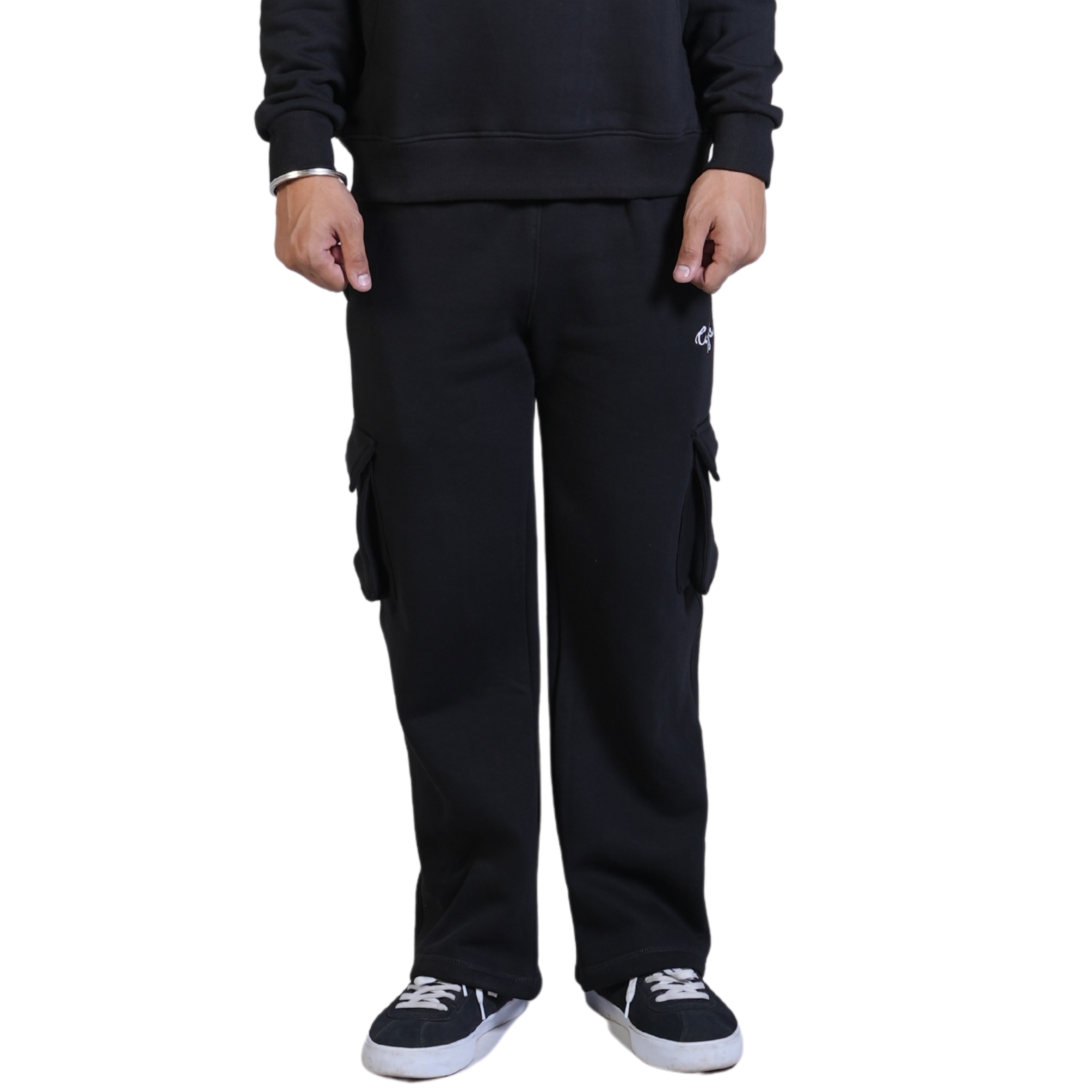 Cuffs Premium Men's Cargo Lower – Black | 100% Cotton Fleece, Functional and Stylish