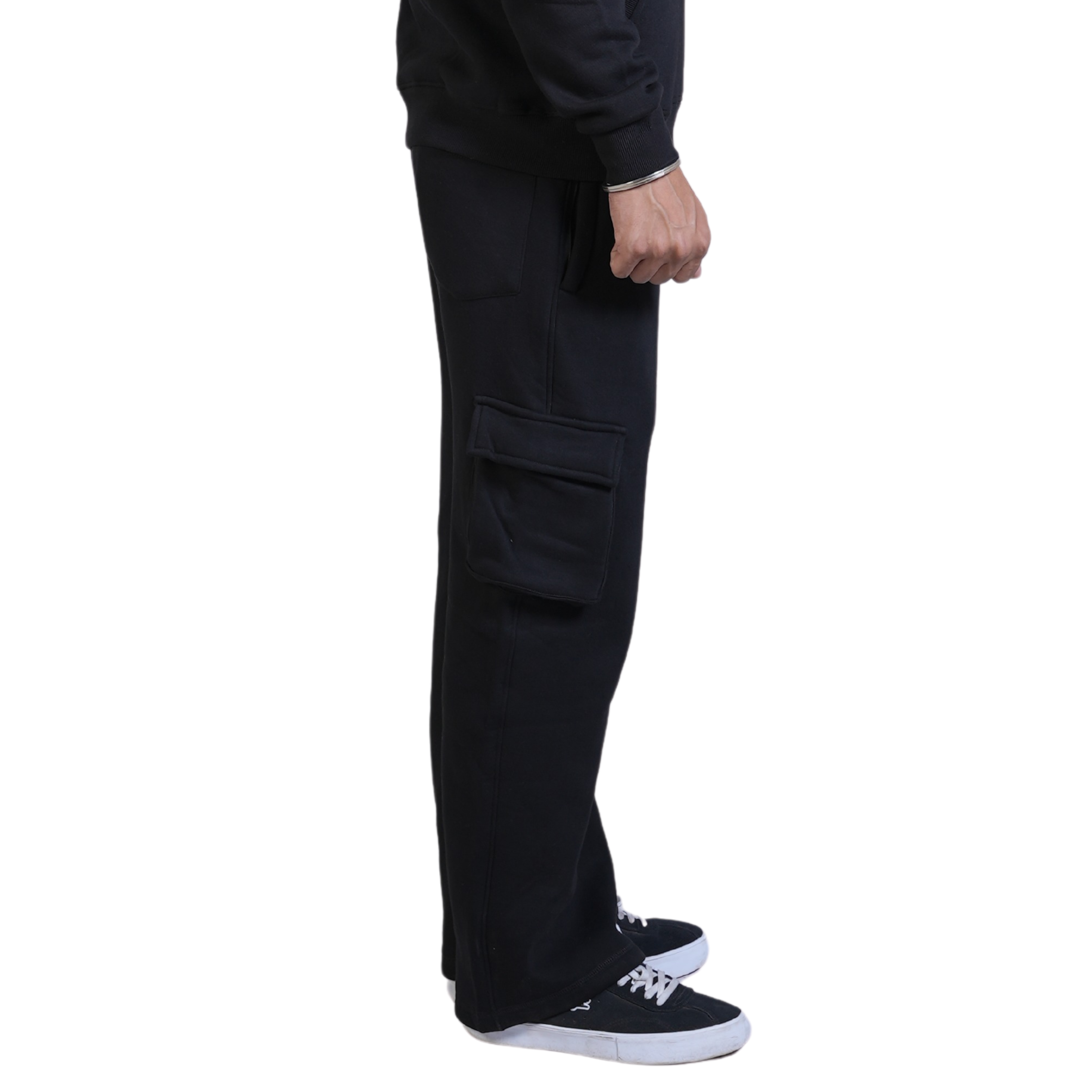 Cuffs Premium Men's Cargo Lower – Black | 100% Cotton Fleece, Functional and Stylish