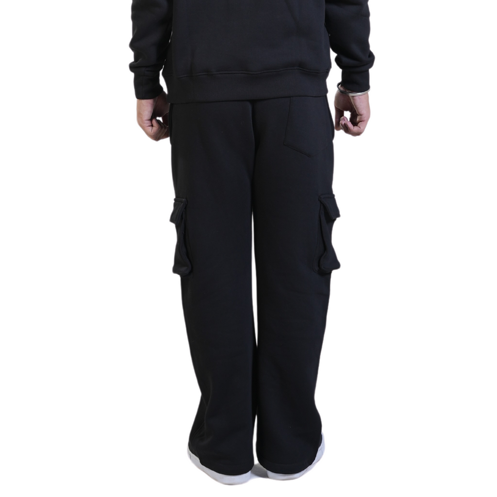 Cuffs Premium Men's Cargo Lower – Black | 100% Cotton Fleece, Functional and Stylish