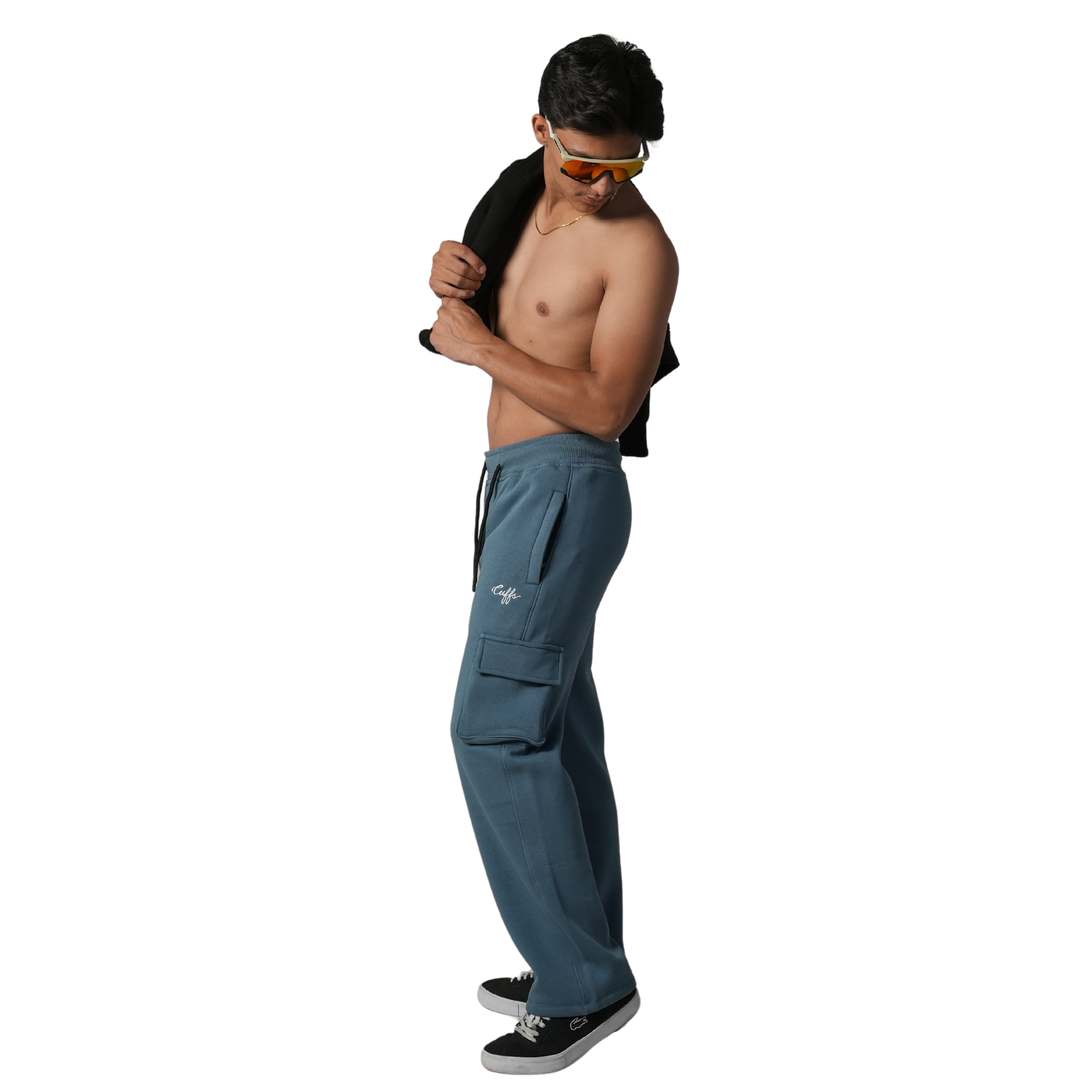 Cuffs Premium Men's Cargo Lower – Dusty Blue | 100% Cotton Fleece, Functional and Stylish