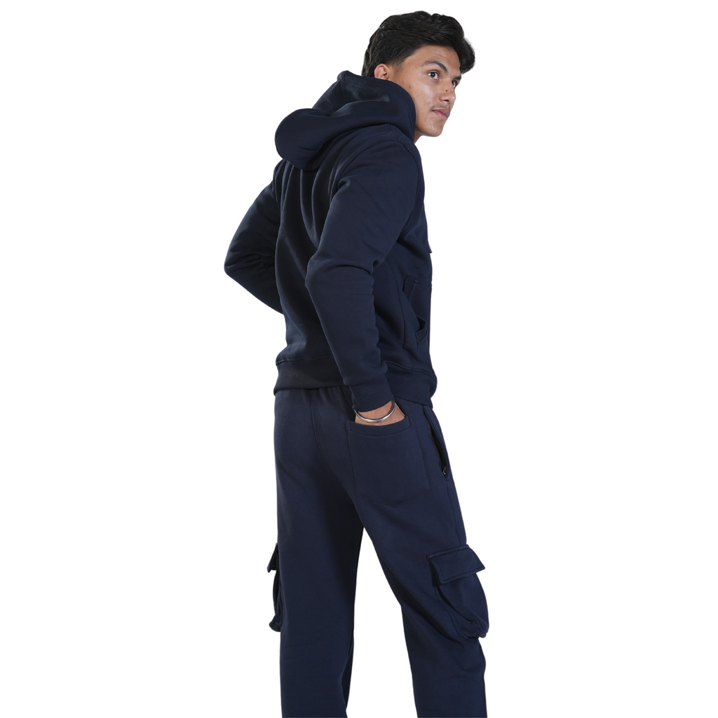 Cuffs Premium Men's Cargo Lower – Navy | 100% Cotton Fleece, Functional and Stylish