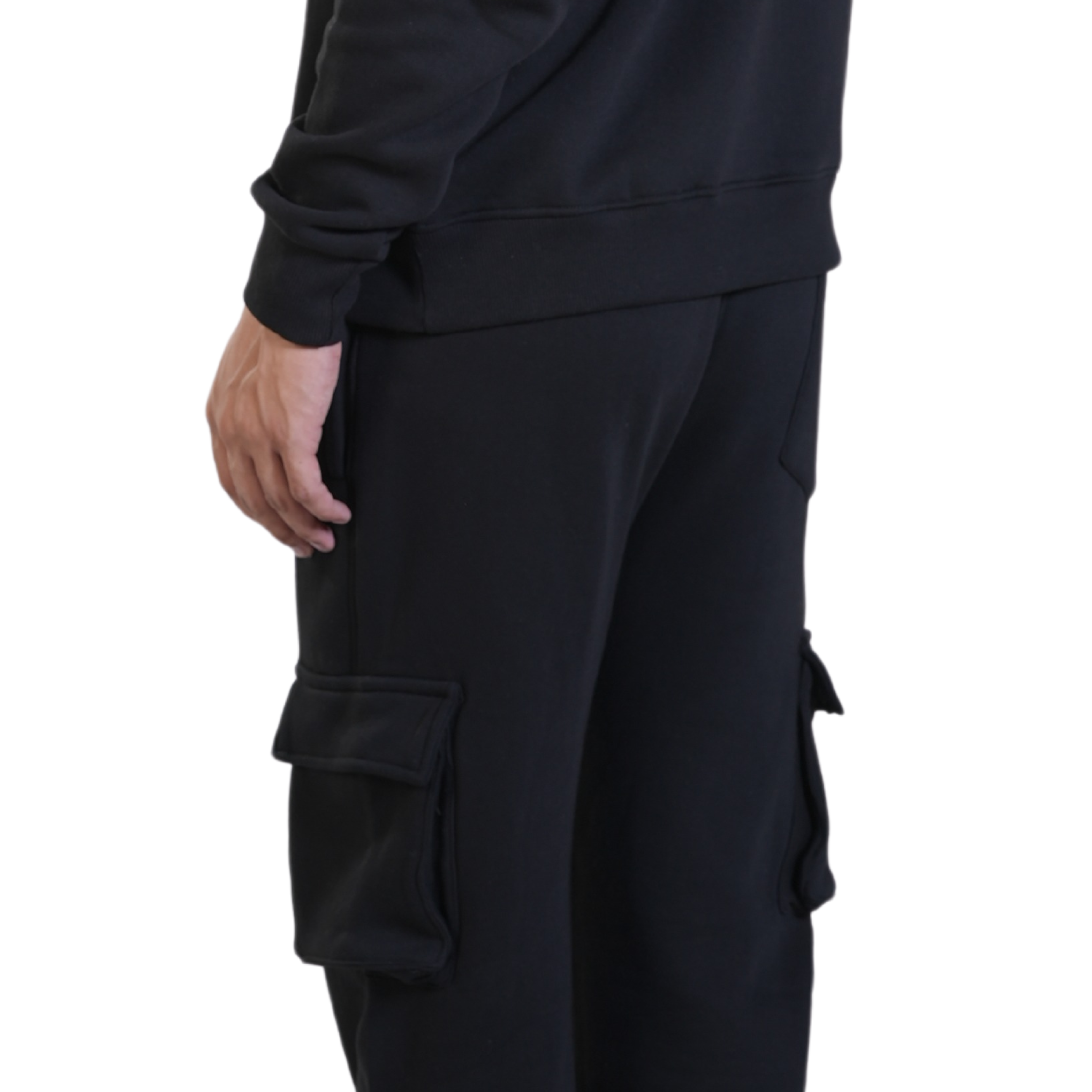 Cuffs Premium Men's Cargo Lower – Black | 100% Cotton Fleece, Functional and Stylish