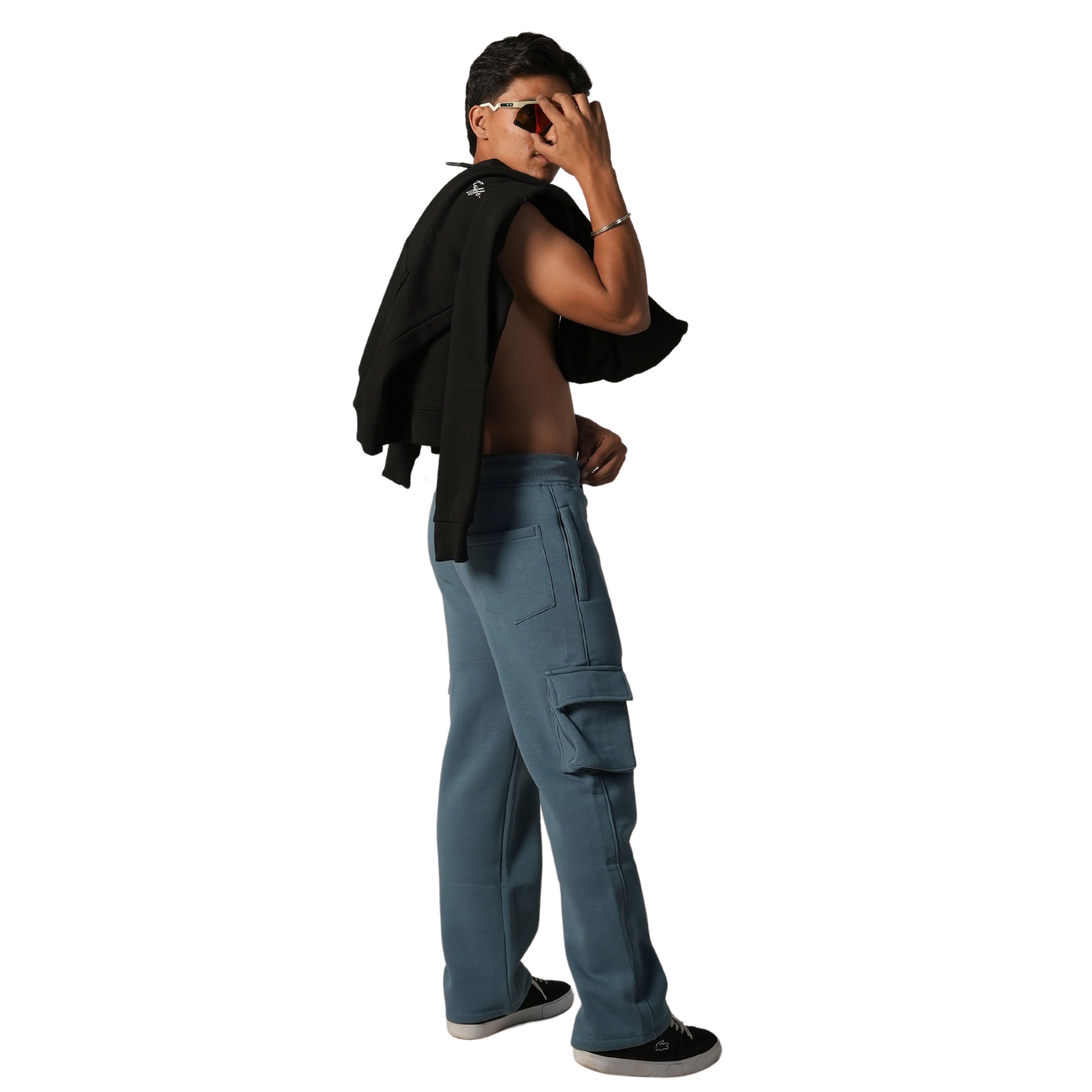 Cuffs Premium Men's Cargo Lower – Dusty Blue | 100% Cotton Fleece, Functional and Stylish