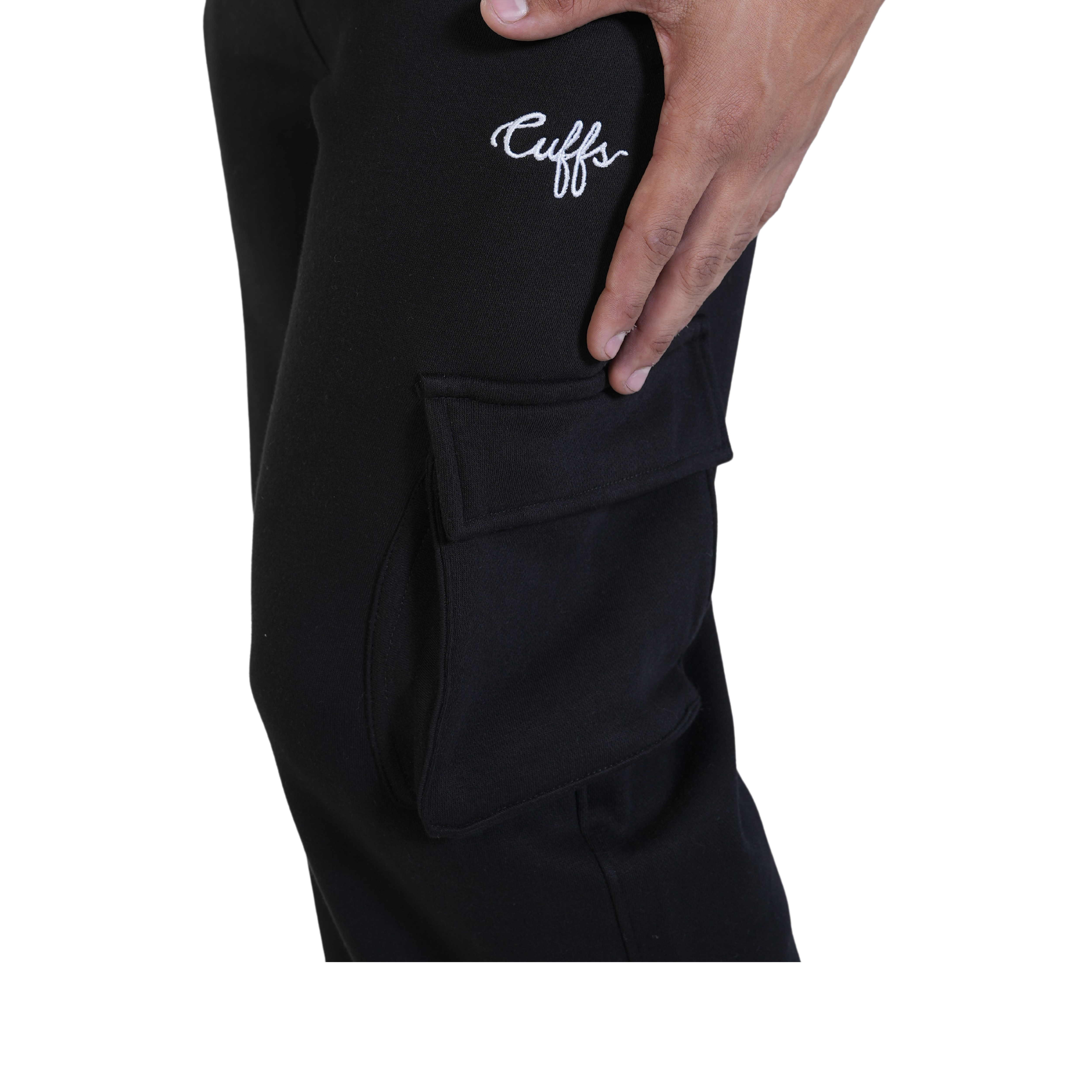Cuffs Premium Men's Cargo Lower – Black | 100% Cotton Fleece, Functional and Stylish