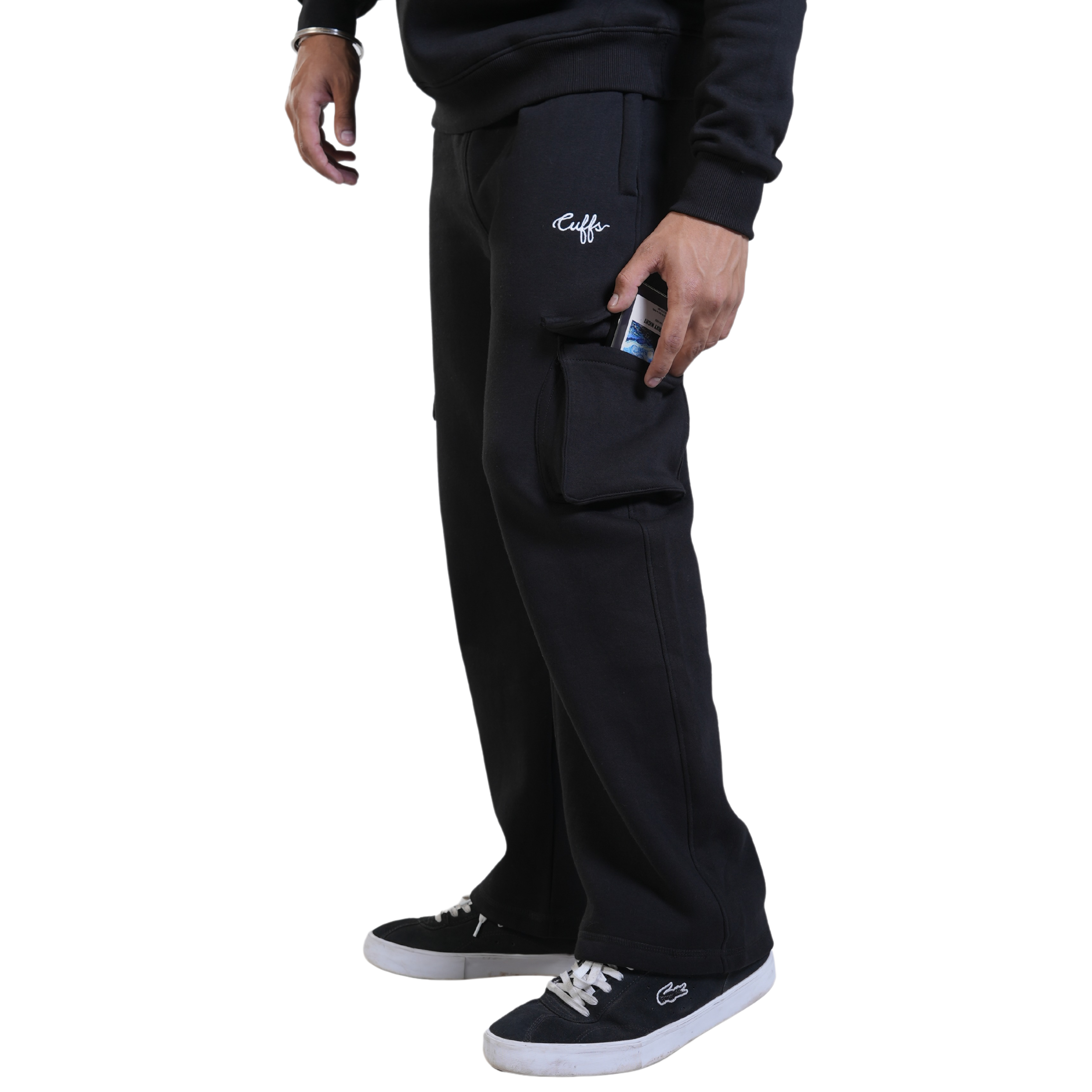 Cuffs Premium Men's Cargo Lower – Black | 100% Cotton Fleece, Functional and Stylish