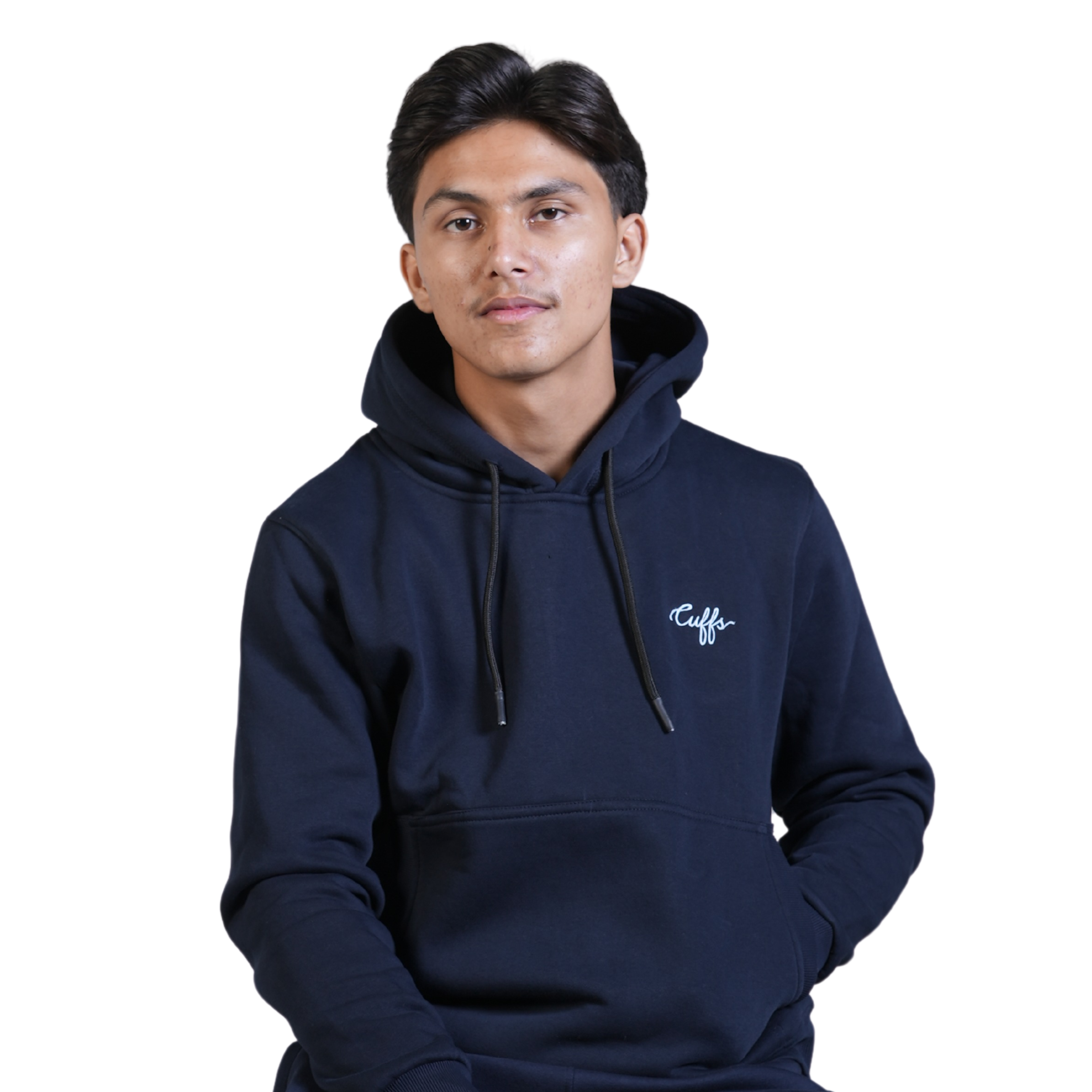 Navy-coloured Cuffs hoodie with a stylish and comfortable design, offering a perfect blend of warmth and versatility for everyday casual wear.